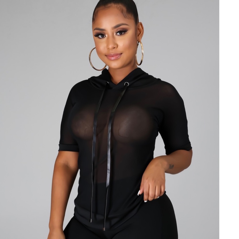 Black Mesh Hooded Shirt